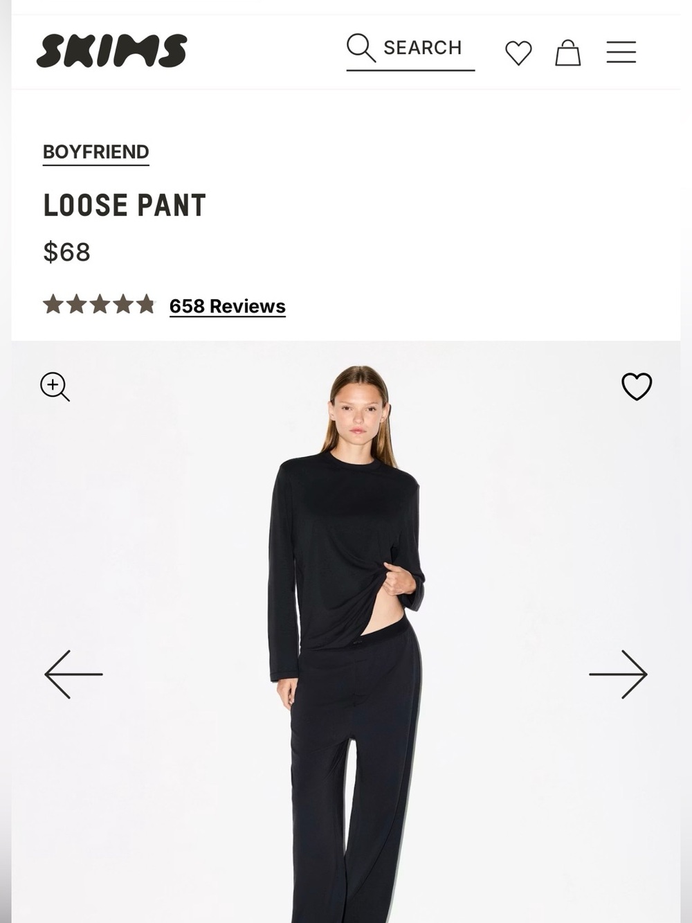 SKIMS Boyfriend Loose Pant – Onyx 
Size Large